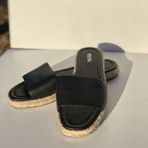Michael Kors Black Leather Espadrille Slides